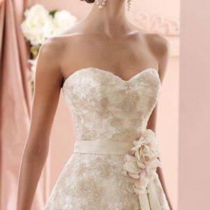 SAMPLE David Tutera Mon Cheri Wedding Dress, Blush Gold Ballgown Princess,